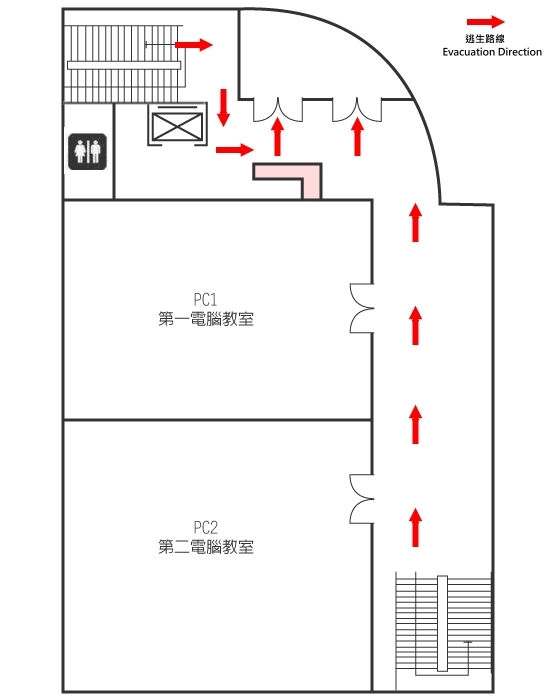 【Information Center】 1st Floor Plan and Evacuation Route